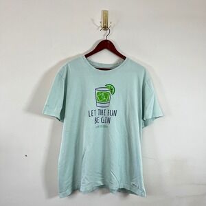 Life Is Good Let The Fun Be Gin T-Shirt Green Mens XL Cotton Funny T-Shirt
